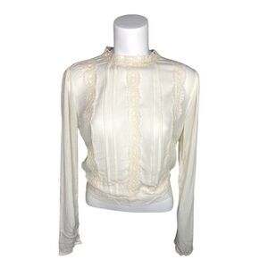 Juniors' Blouse Top Tie-Back Crochet Small Ivory‎